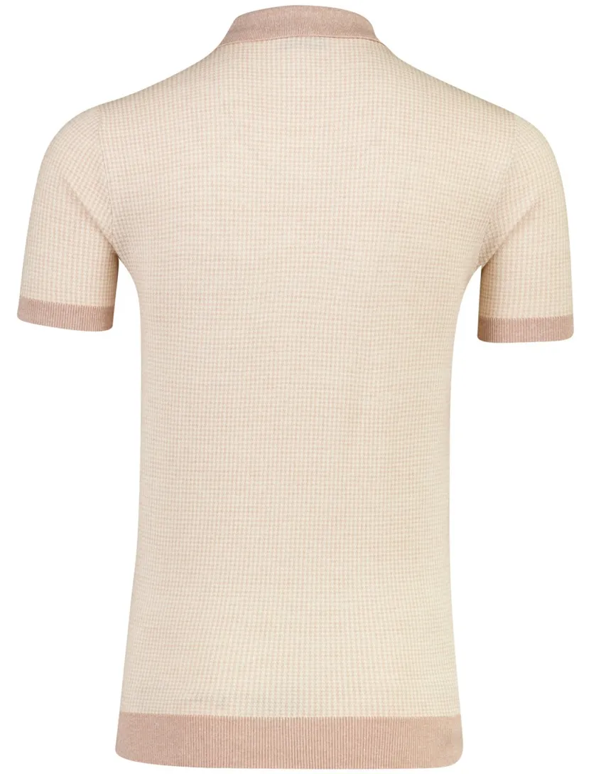 Poloshirt Thomas Maine roze met wit print merinowol