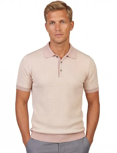 Thomas Maine Poloshirt Thomas Maine roze met wit print merinowol