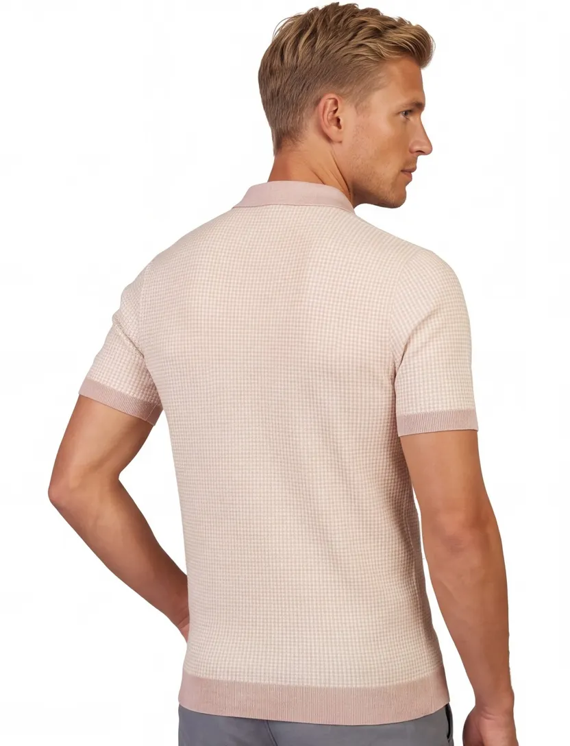 Poloshirt Thomas Maine roze met wit print merinowol