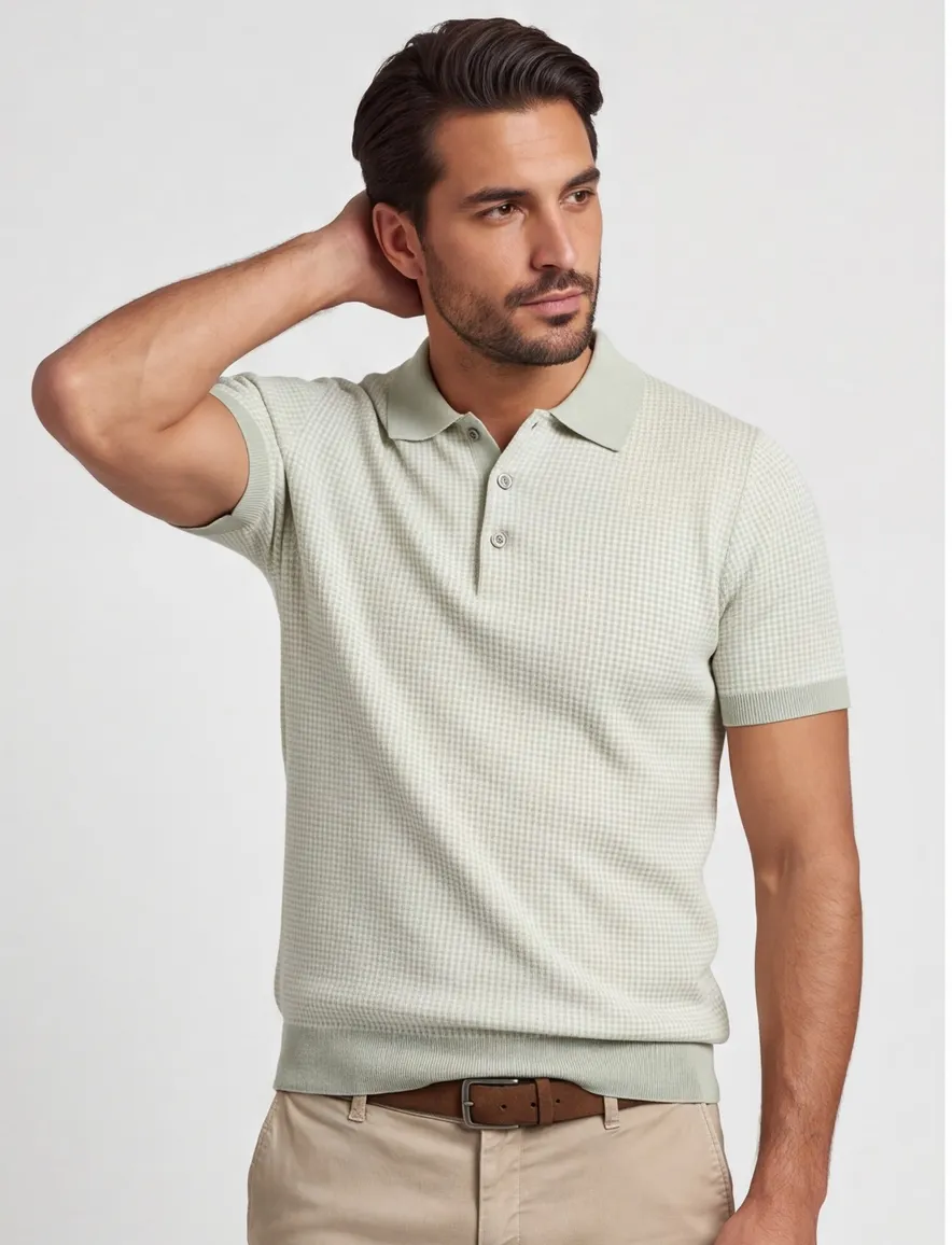 Poloshirt Thomas Maine groen gebreid