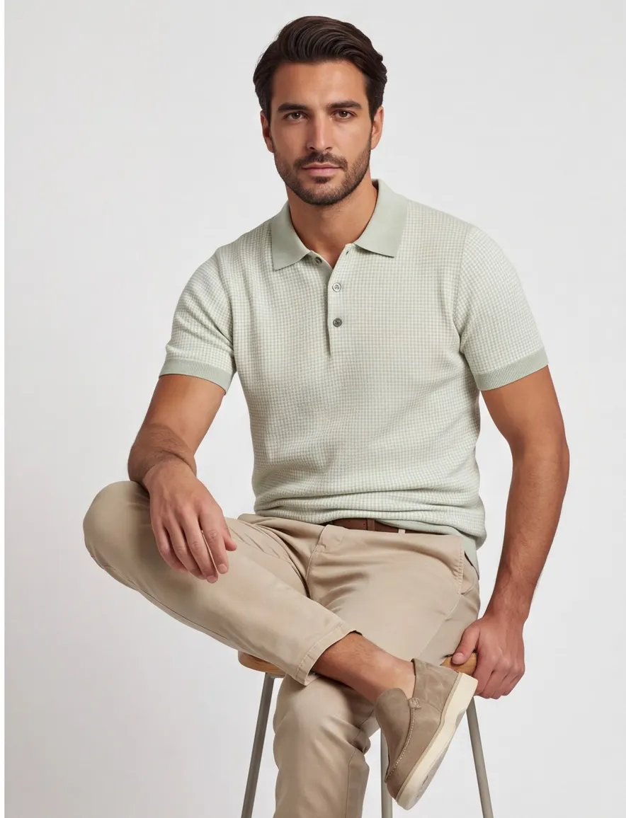 Poloshirt Thomas Maine groen gebreid