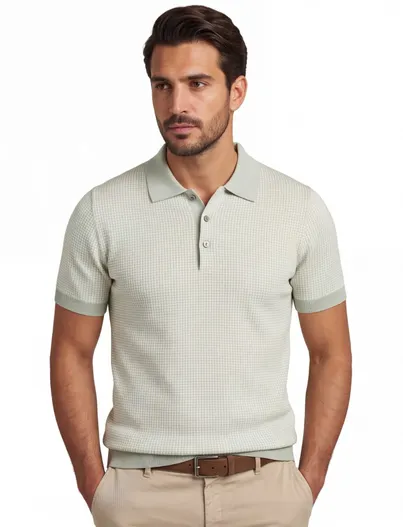Thomas Maine Poloshirt Thomas Maine groen merinowol linnen katoen