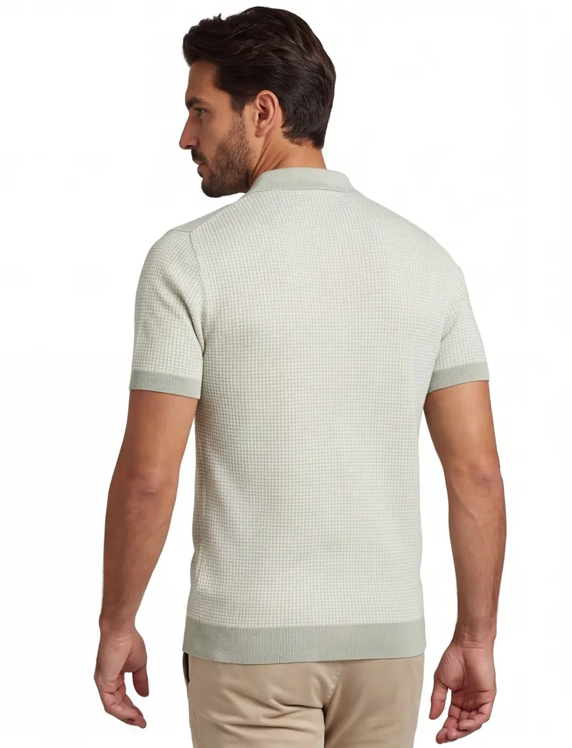 Poloshirt Thomas Maine groen merinowol linnen katoen