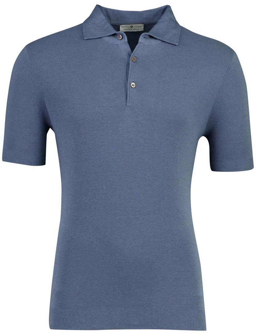 Korte mouw polo Thomas Maine blauw met boord