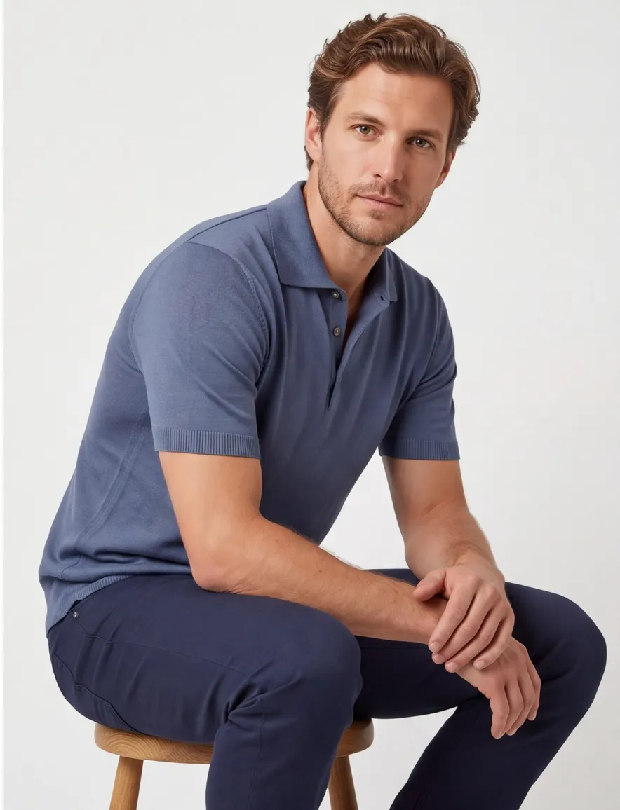 Thomas Maine polo 3 knopen blauw