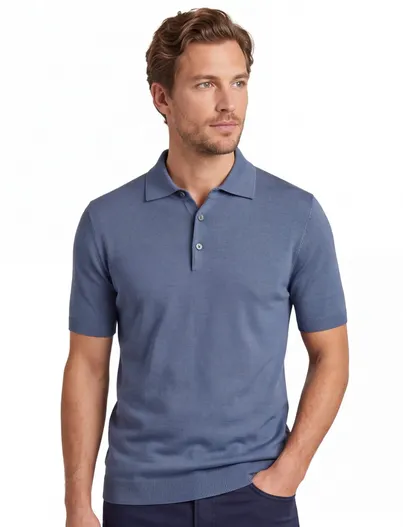 Thomas Maine Blauwe polo Thomas Maine regular fit