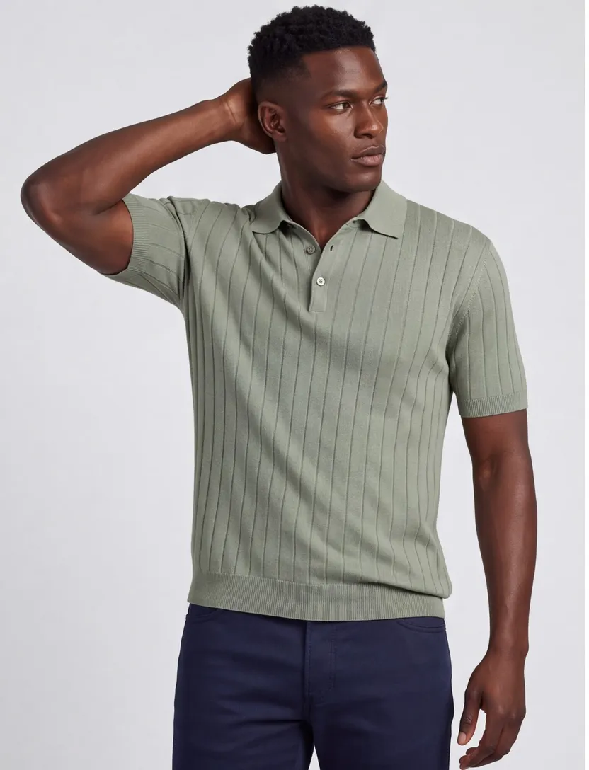 Korte mouw polo Thomas Maine groen regular fit