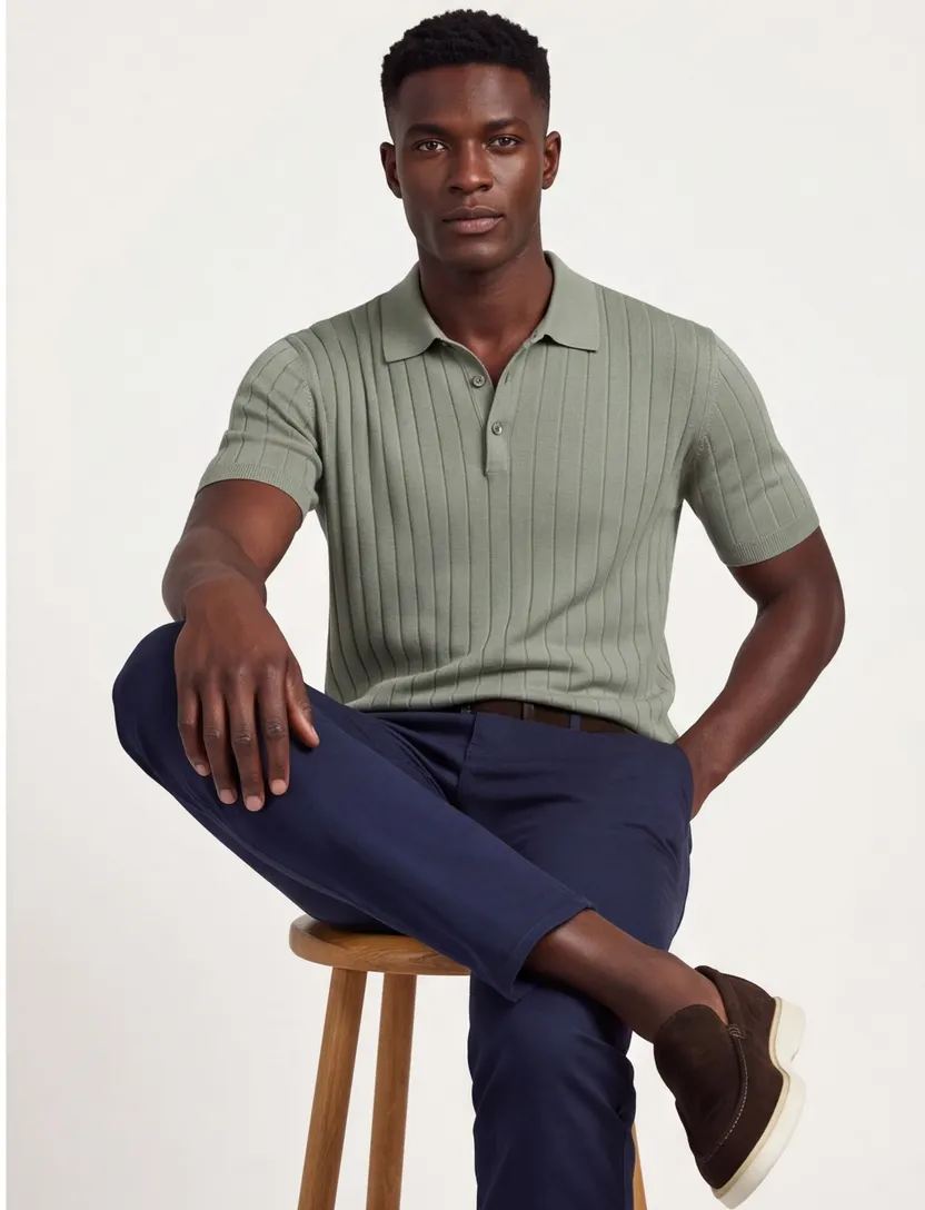Korte mouw polo Thomas Maine groen regular fit
