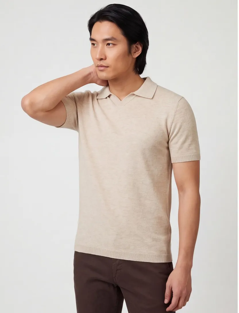 Korte mouw polo Thomas Maine beige regular fit