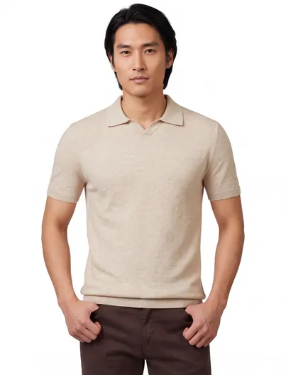 Thomas Maine Polo 3-knoops beige Thomas Maine