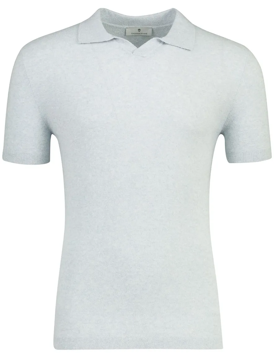 Korte mouw polo Thomas Maine lichtblauw v-hals