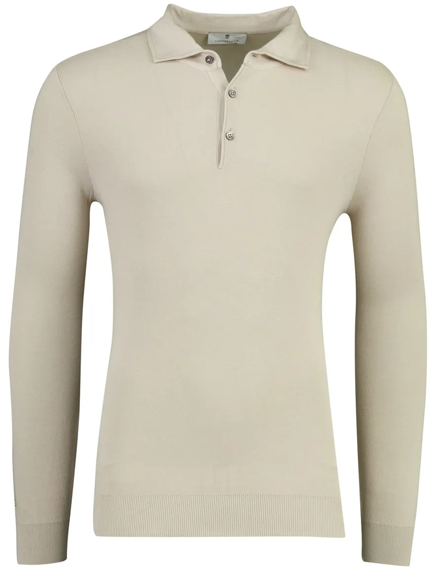 Thomas Maine polo 3 knopen lange mouw beige