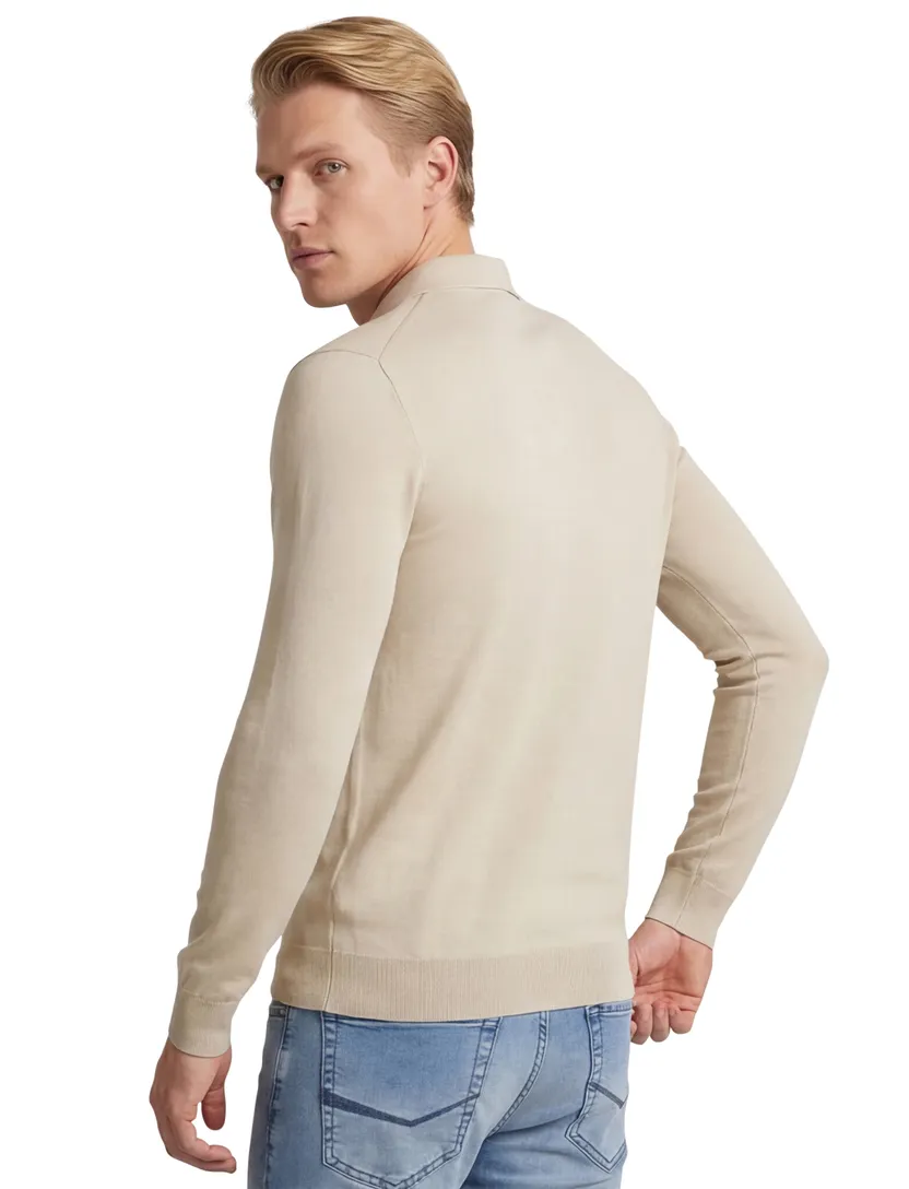 Lange mouw polo Thomas Maine beige met boord