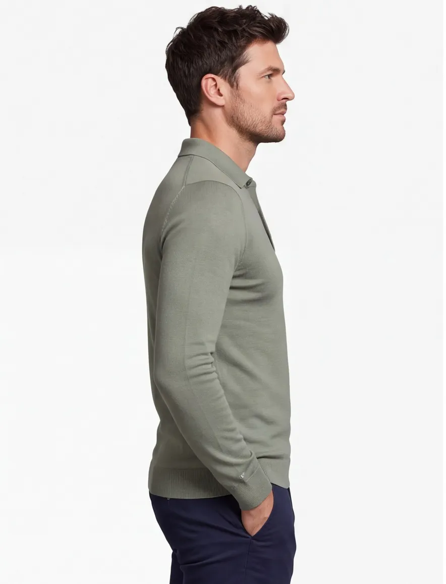 Lange mouw polo met boord groen Thomas Maine