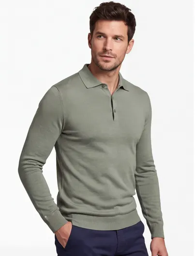 Thomas Maine Lange mouw polo met boord groen Thomas Maine