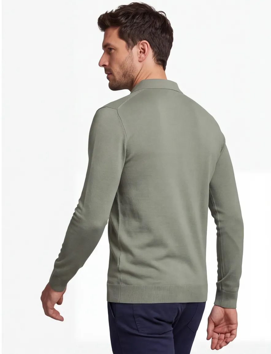 Lange mouw polo met boord groen Thomas Maine