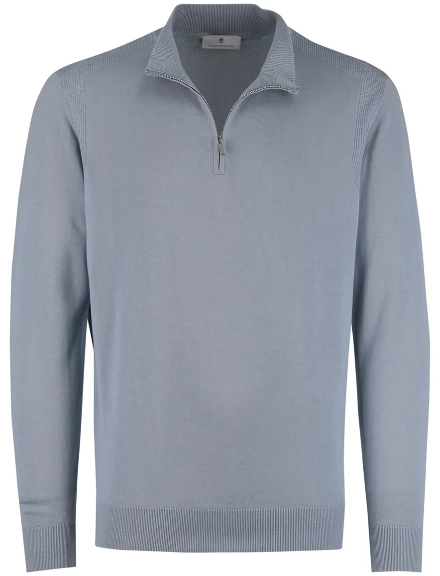 Thomas Maine half zip trui lichtblauw