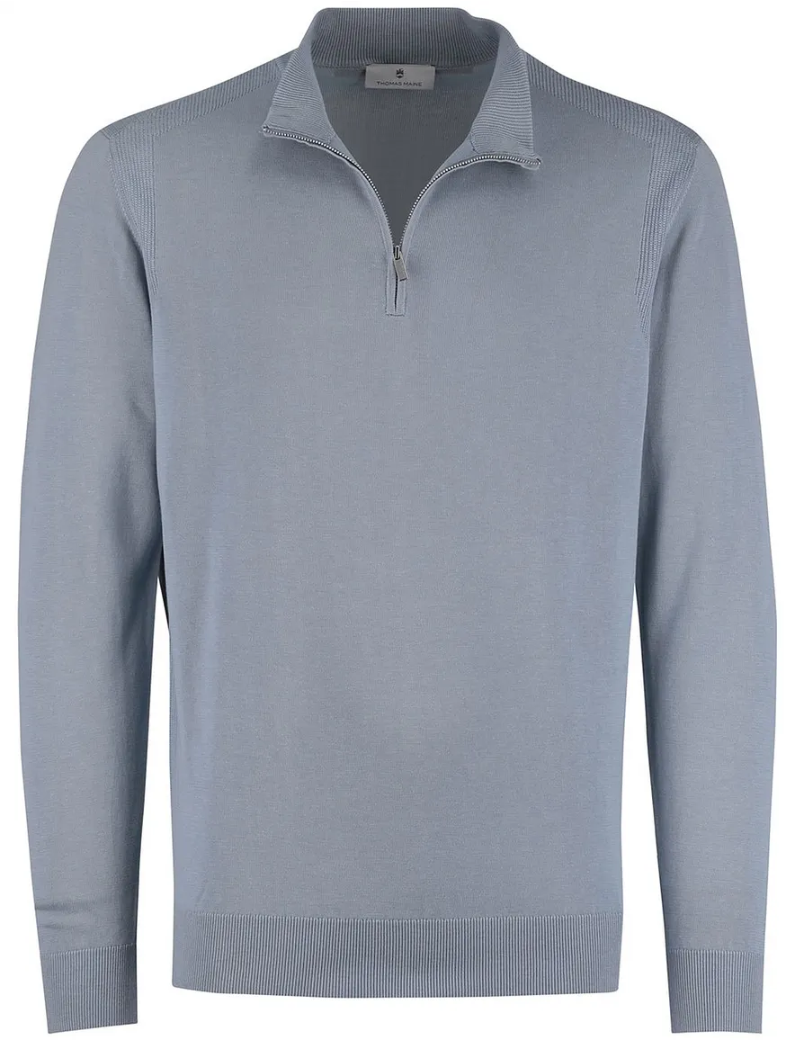 Thomas Maine half zip trui lichtblauw