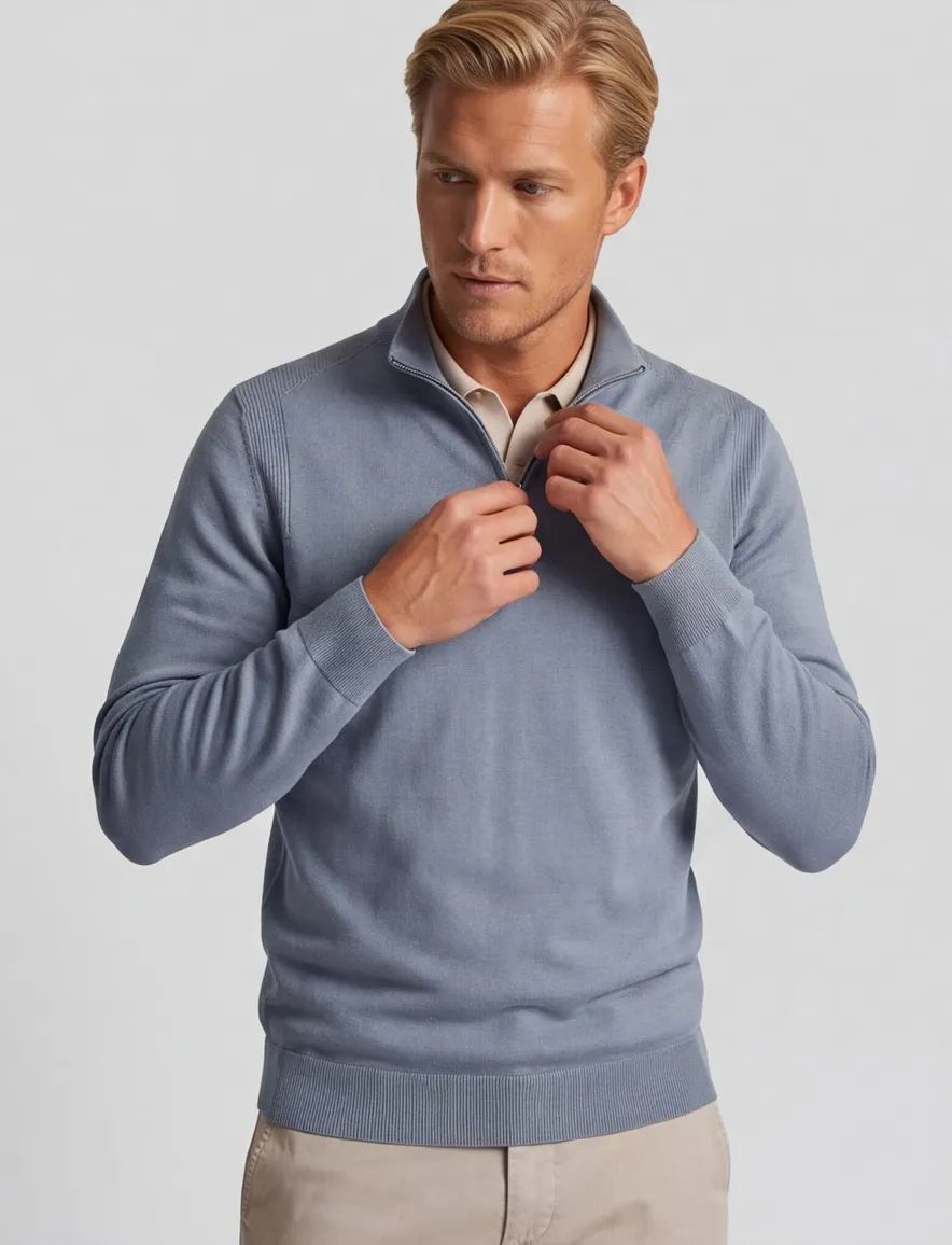 Thomas Maine half zip trui lichtblauw