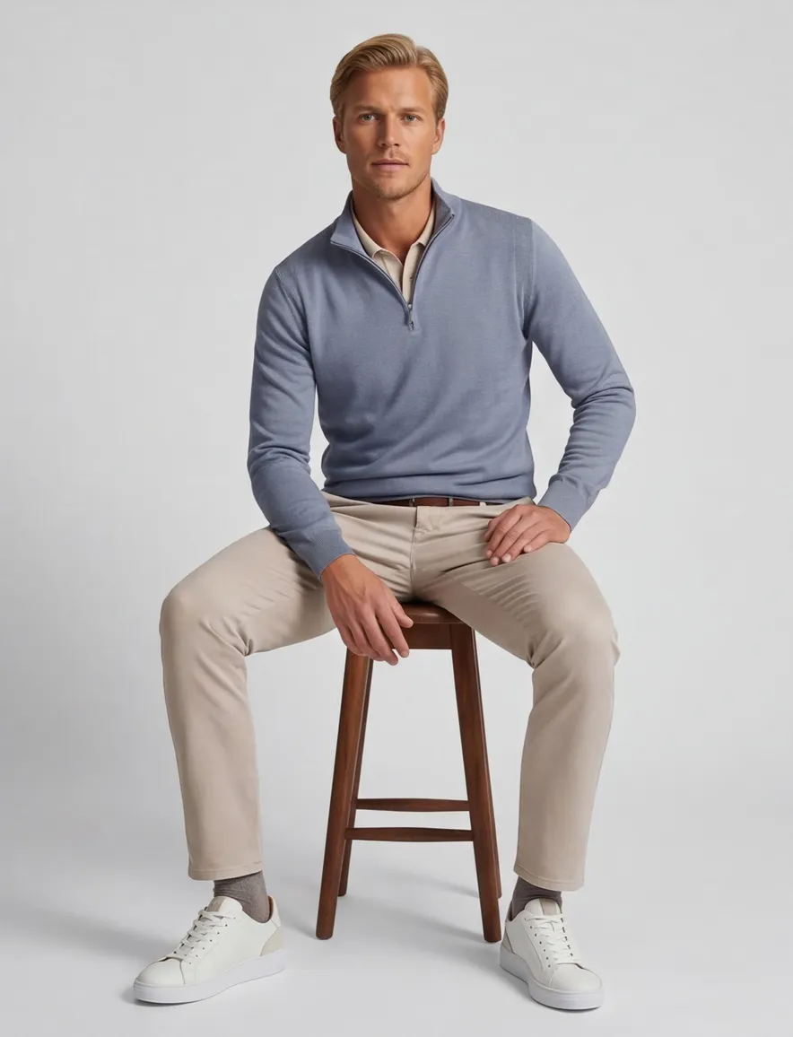 Thomas Maine half zip trui lichtblauw