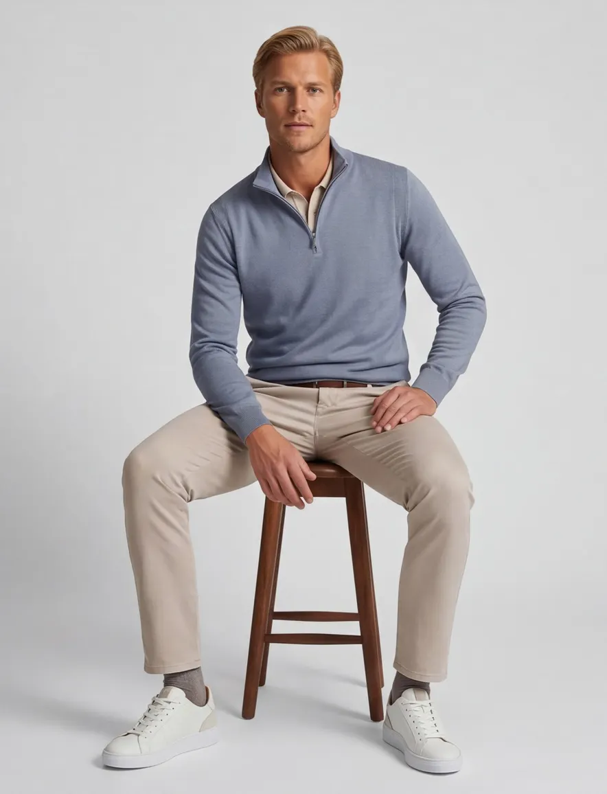 Thomas Maine half zip trui lichtblauw