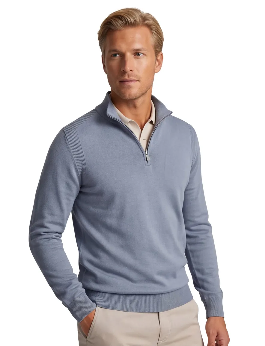 Thomas Maine half zip trui lichtblauw