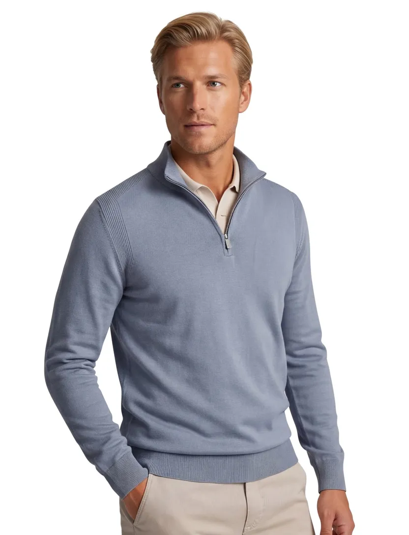 trui half zip Thomas Maine lichtblauw normale fit