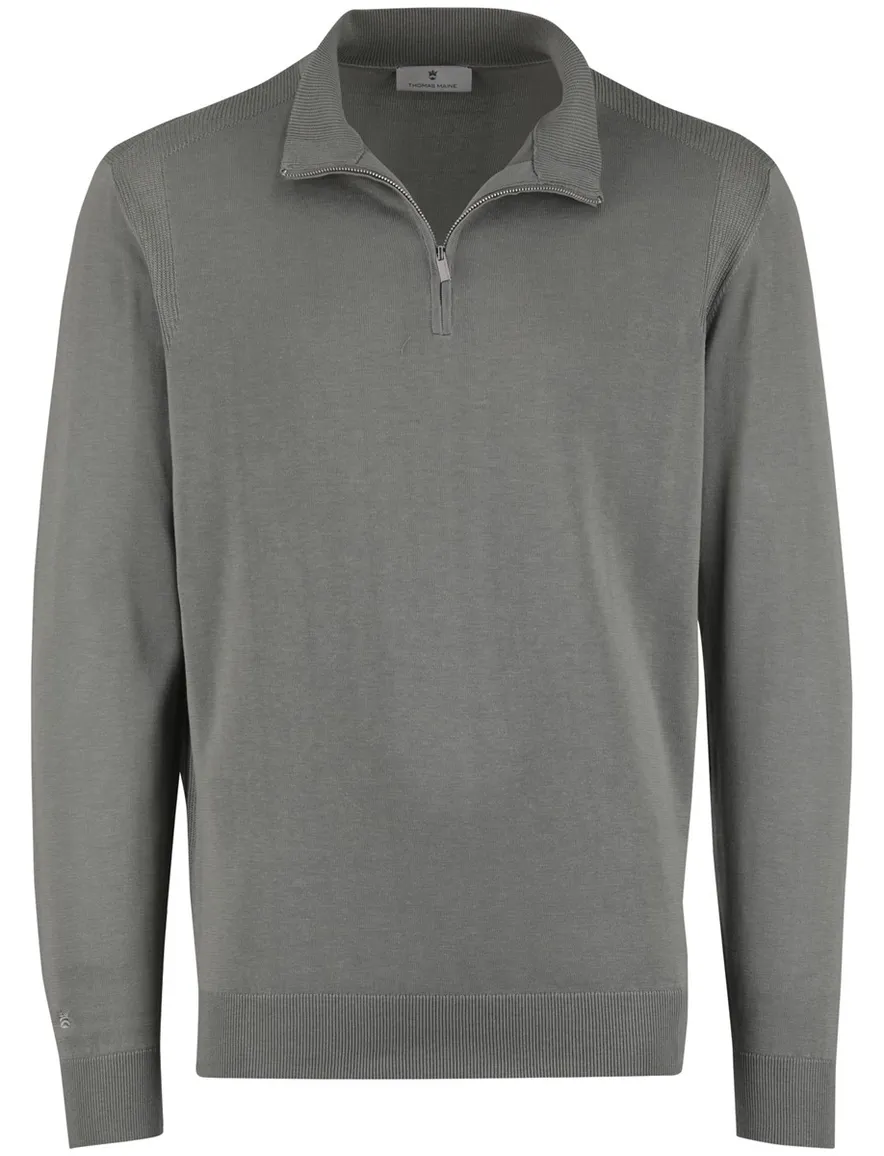 Thomas Maine half zip trui grijs