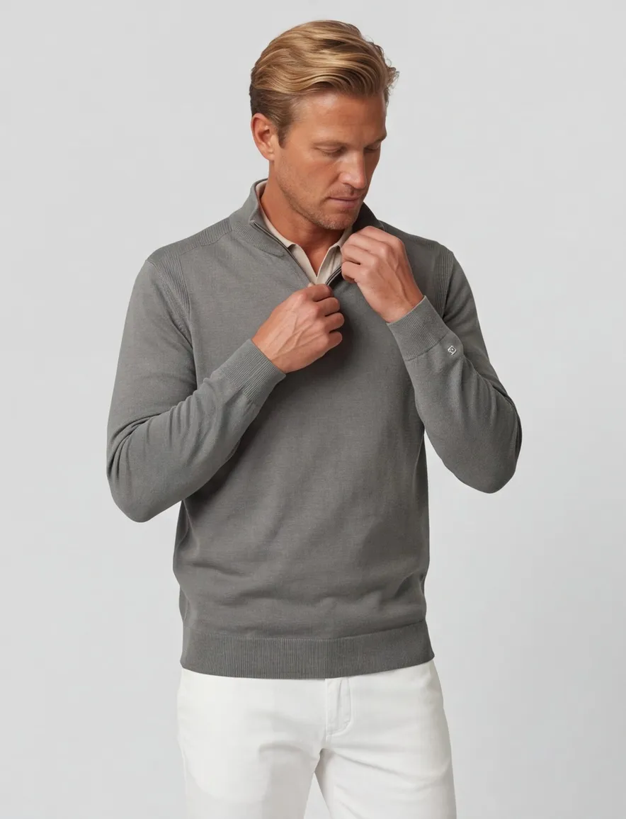Grijze trui half zip Thomas Maine normale fit