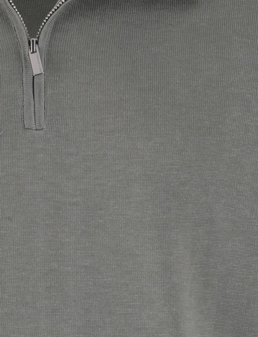 Grijze trui half zip Thomas Maine normale fit