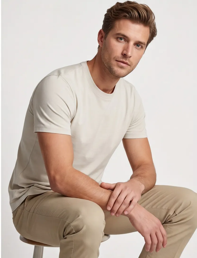 t-shirt Thomas Maine beige korte mouw normale fit