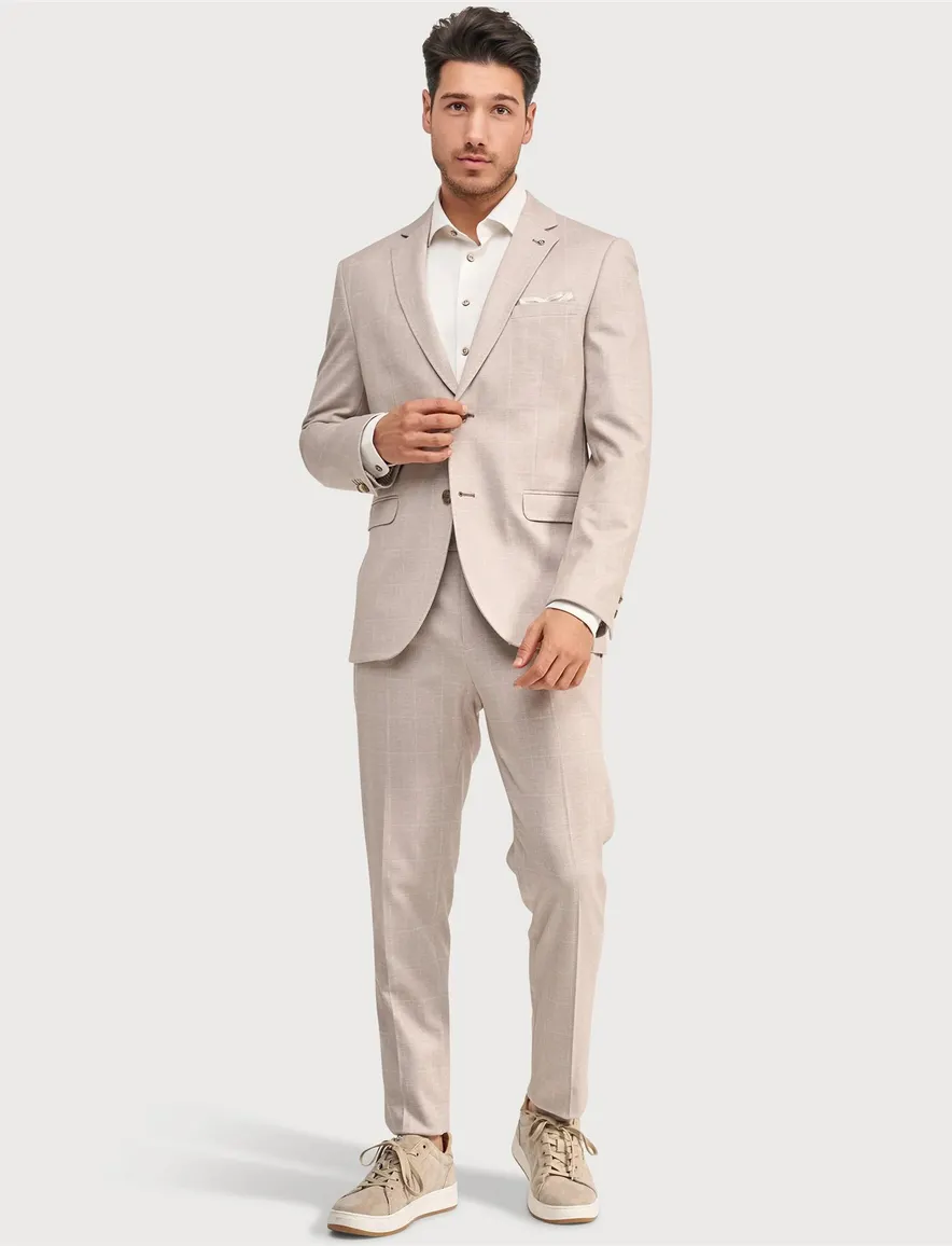 Blue Industry colbert 2 knopen ruit patroon beige