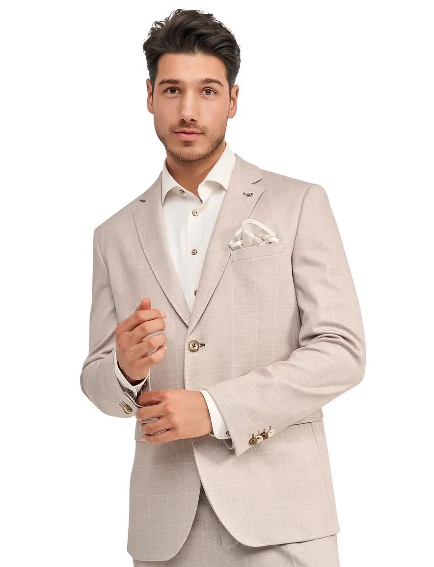 Blue Industry colbert 2 knopen ruit patroon beige