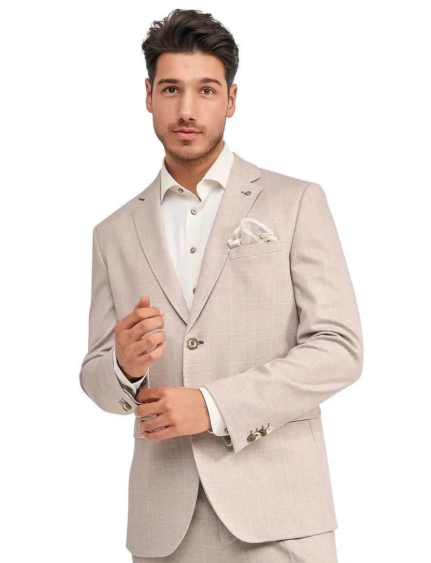 Blue Industry colbert 2 knopen ruit patroon beige