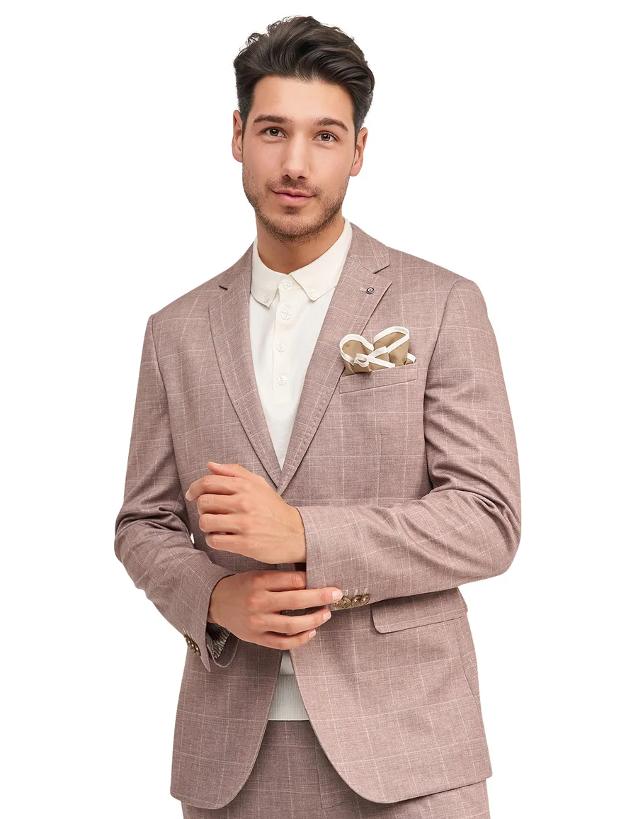 bruin geruit colbert Blue Industry polyester met polyester voering