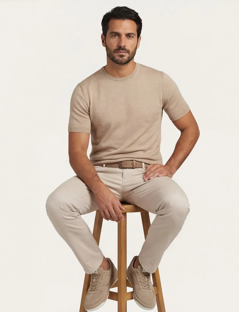 T-shirt Blue Industry beige met boord