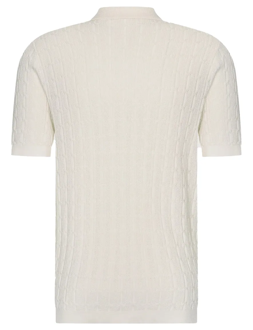 Blue Industry doorknoop polo crème structuur korte mouw