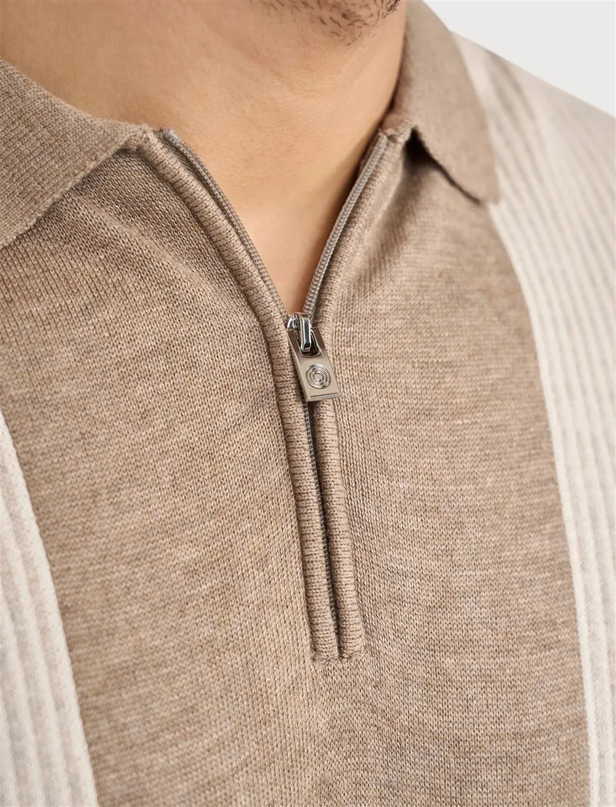 Blue Industry polo met rits beige bruin