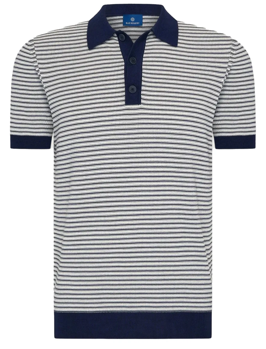 Poloshirt Blue Industry donkerblauw strepen met boord