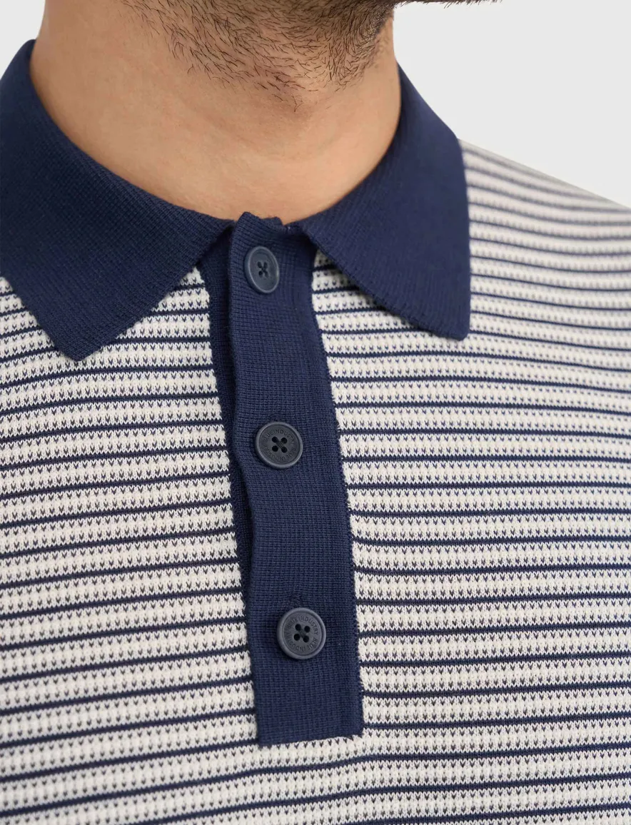 Poloshirt Blue Industry donkerblauw strepen met boord