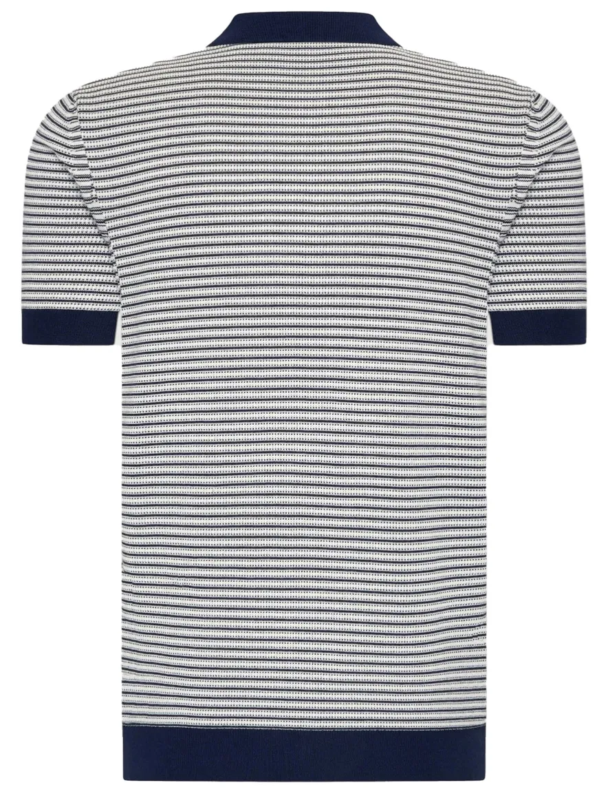 Blue Industry polo donkerblauw gestreept 3 knopen
