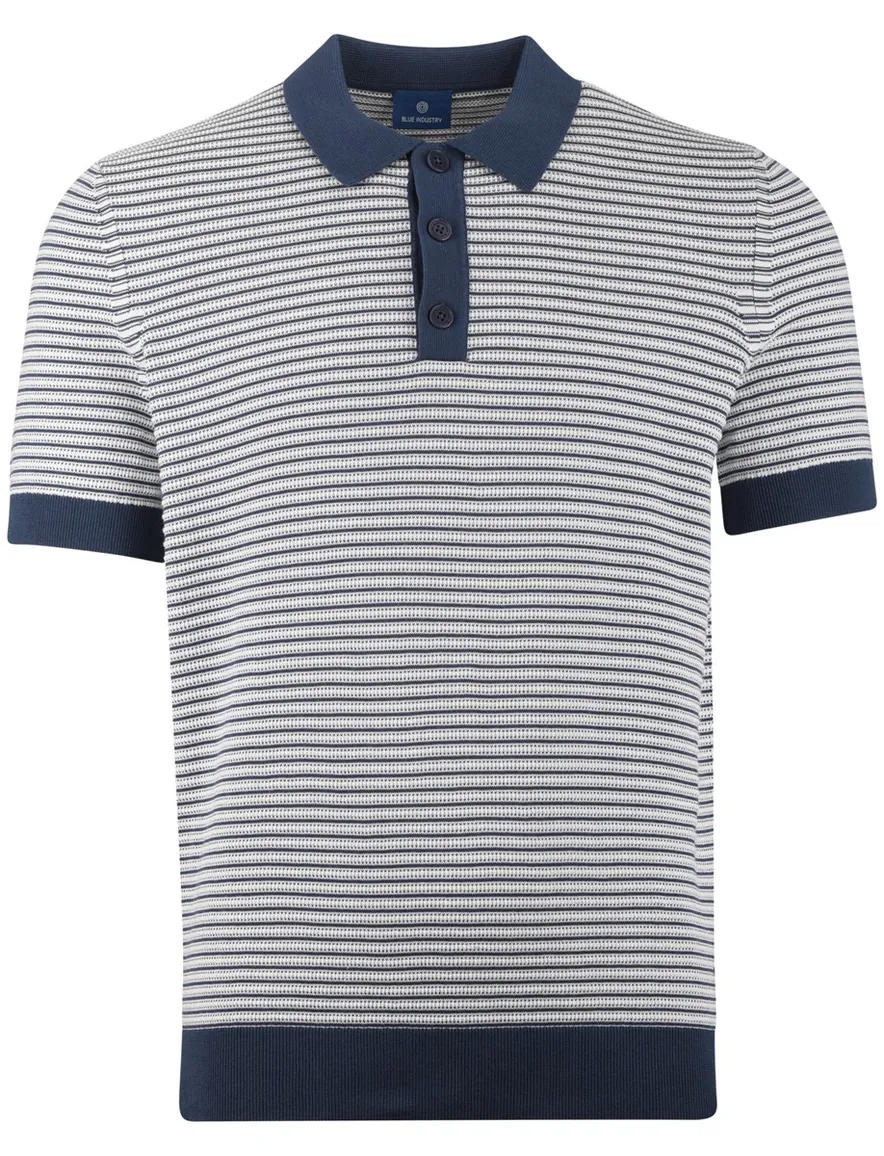 Poloshirt Blue Industry donkerblauw strepen met boord