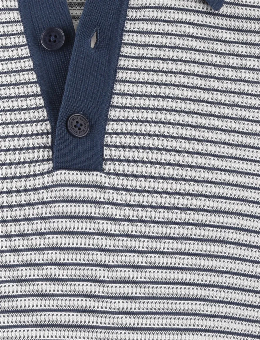 Blue Industry polo donkerblauw gestreept 3 knopen