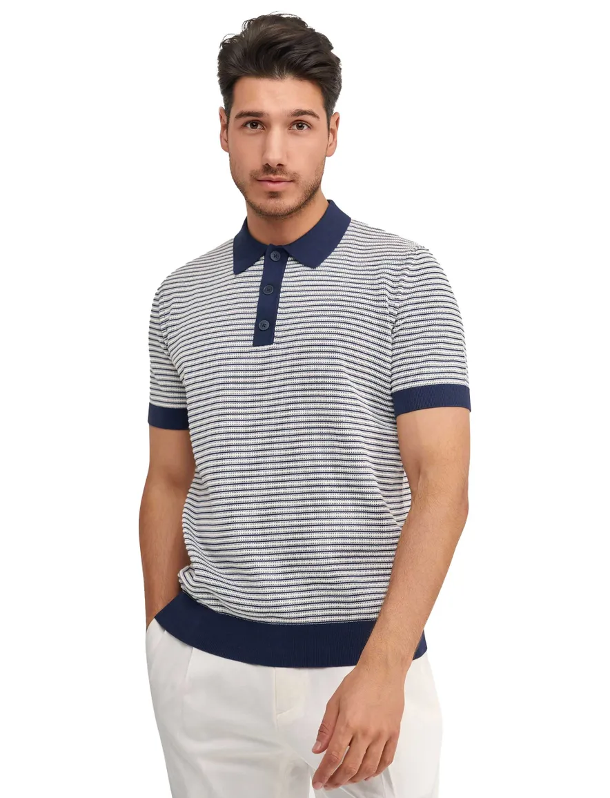 Blue Industry polo donkerblauw gestreept 3 knopen