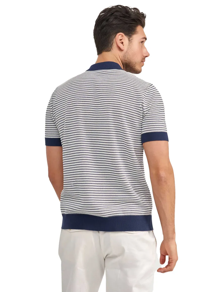 Poloshirt Blue Industry donkerblauw strepen met boord