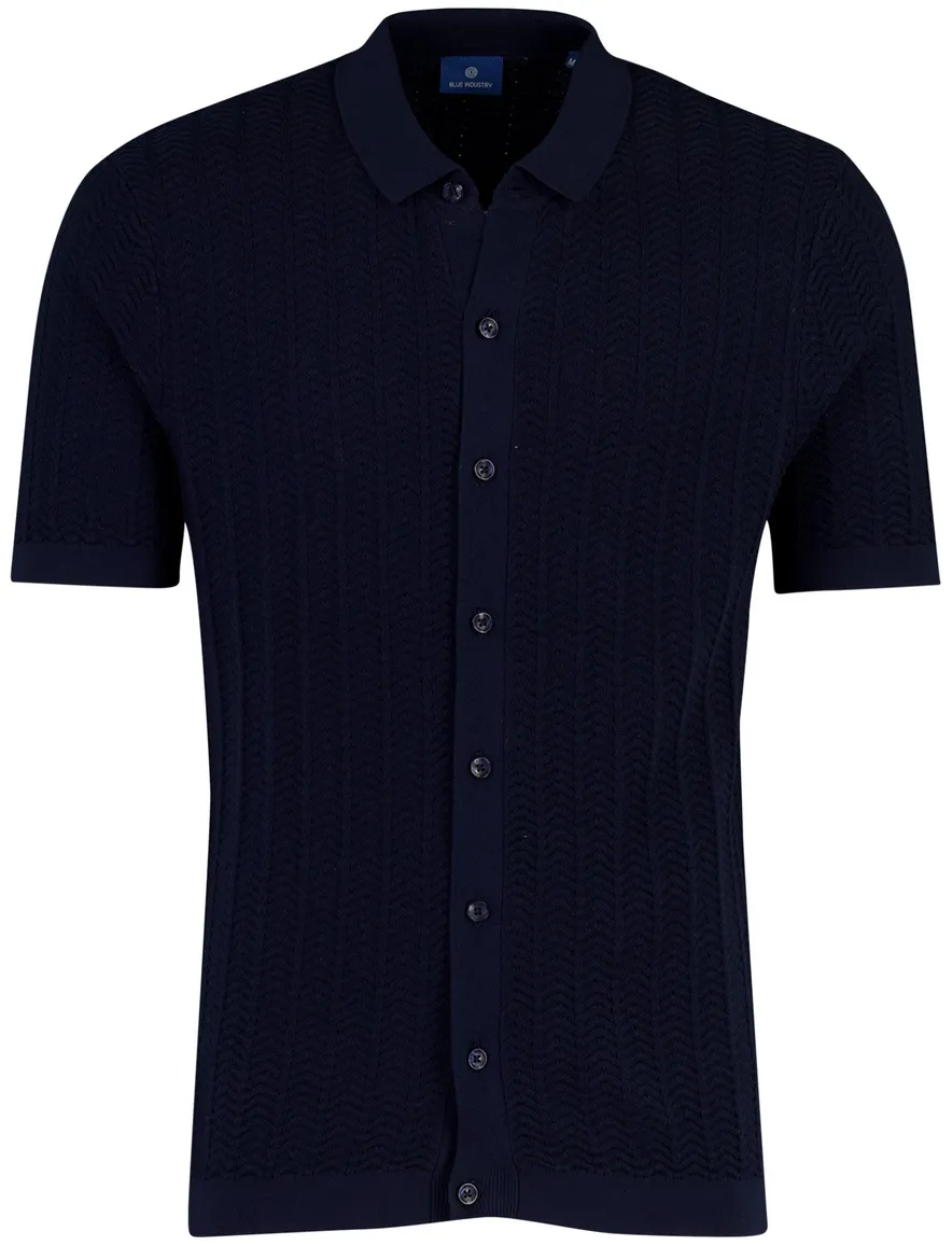 Poloshirt korte mouw Blue Industry donkerblauw textuur