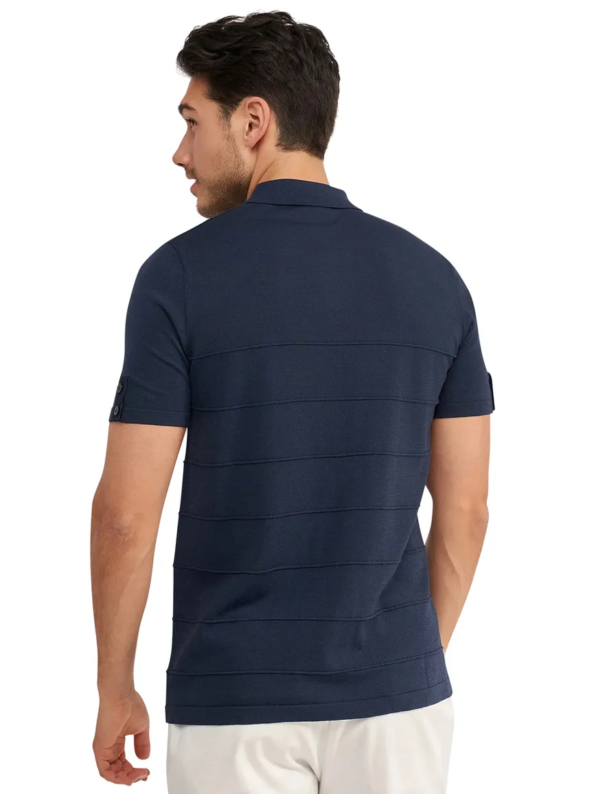 Korte mouw donkerblauw poloshirt 1-knoop