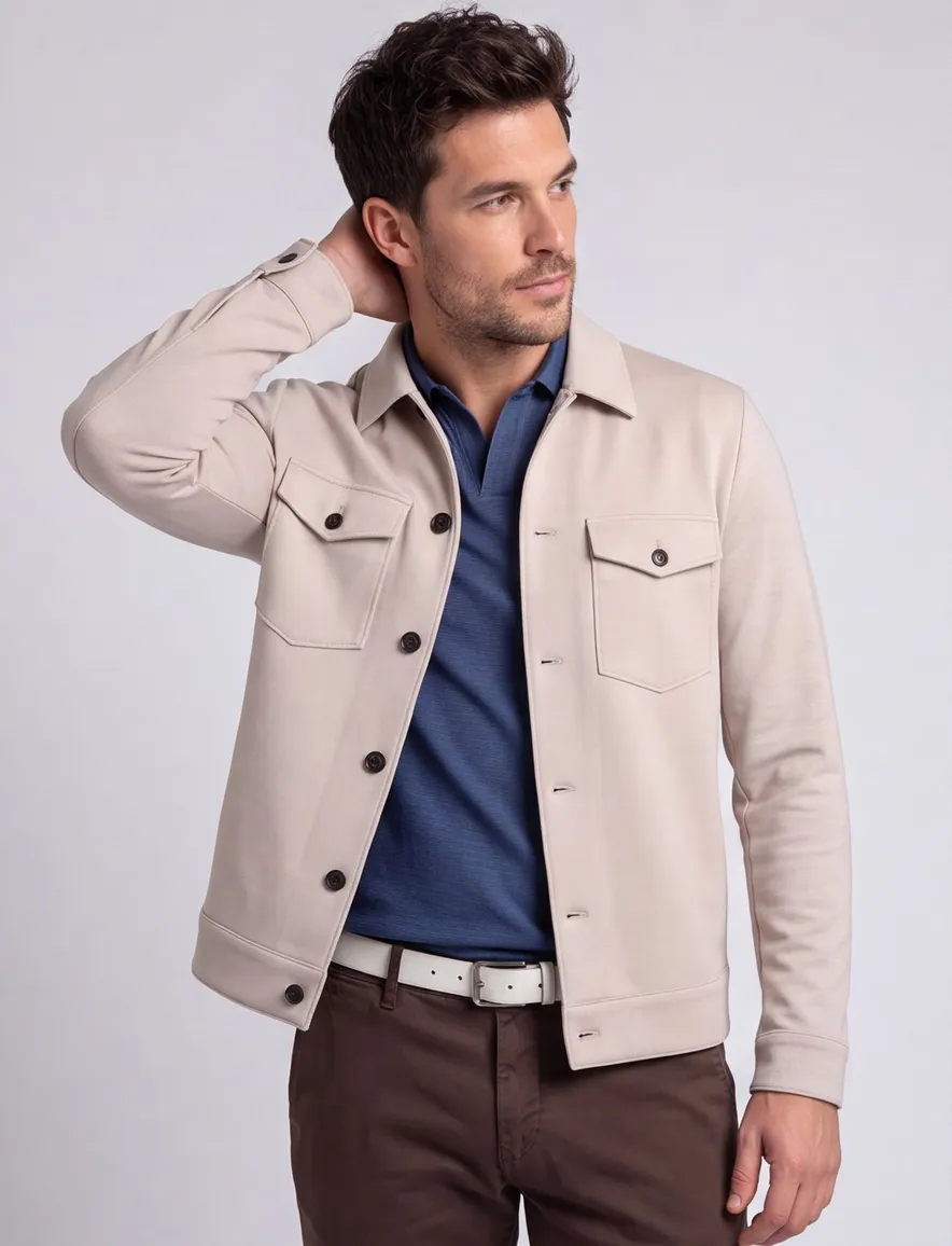 Overshirt Blue Industry dubbele borstzak beige