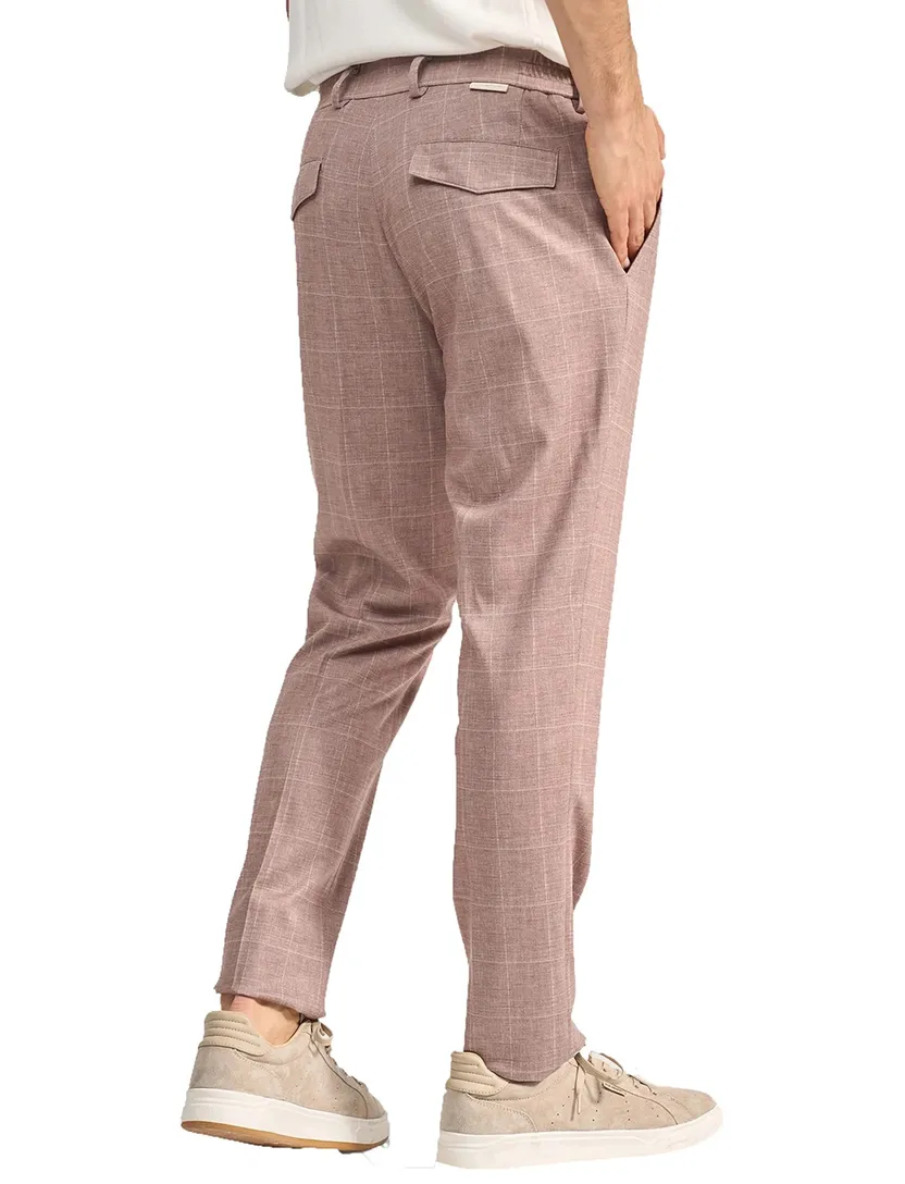 Pantalon Blue Industry roze geruit bandplooi