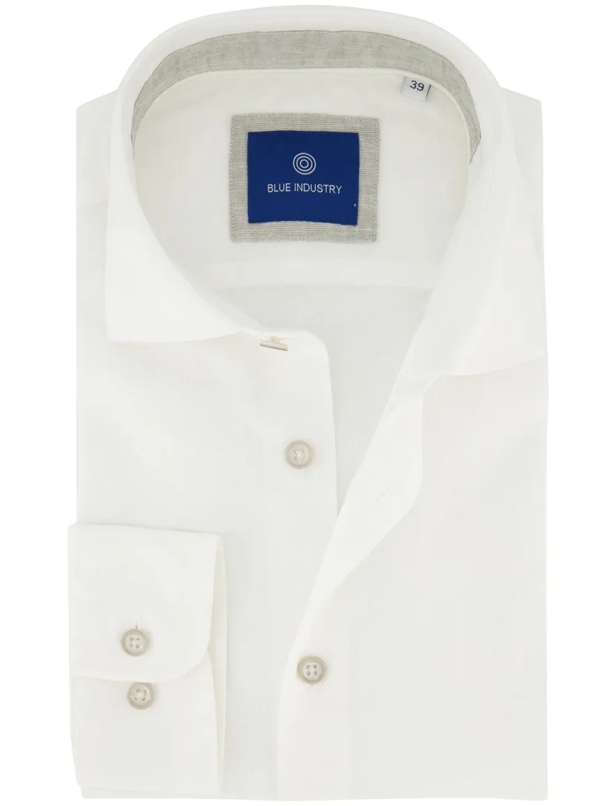 Overhemd Blue Industry creme linnen katoen